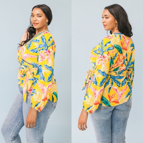 *24 FRIDAY SALE* Take Me Dancing Floral Print Plus Size Wrap Top - Picture 4 of 7